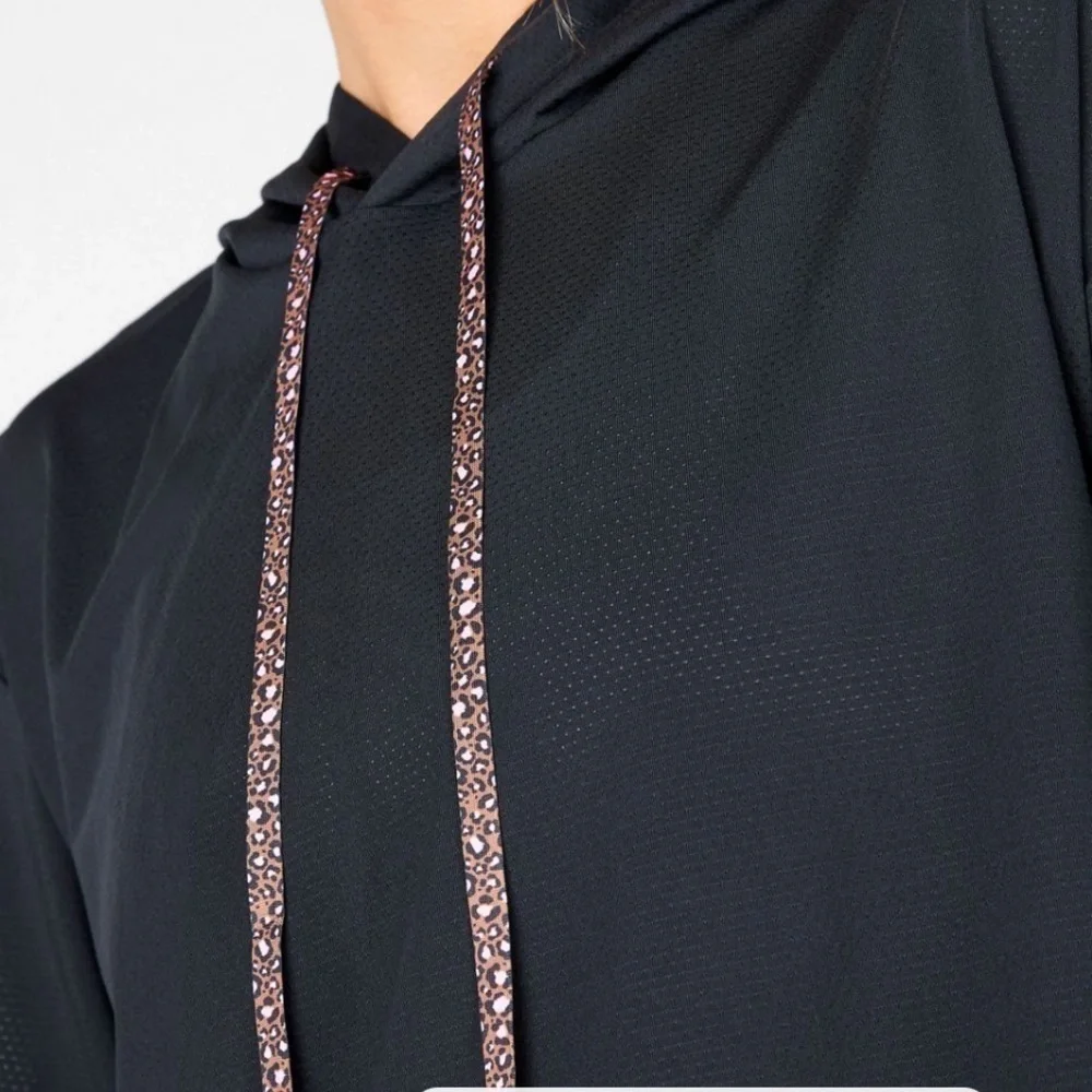 Kaia Cropped Hoodie Fabletics Color: Black/Micro Leopard Medium